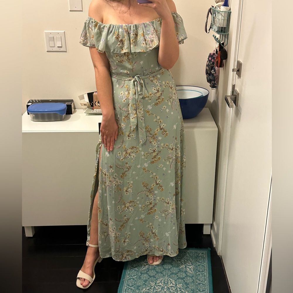 Green Floral Off The Shoulder Maxi Dress